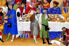 Très riches heures du Duc de Berry, Janvier (détail) Le Duc Jean échangeant des cadeaux de nouvel An